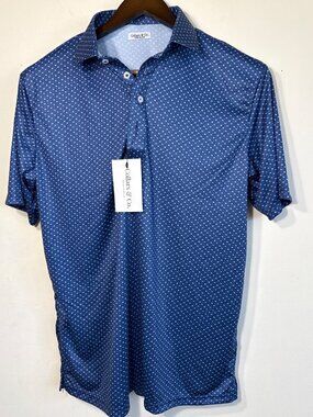 Mens Navy Polo Shirt Large Relaxed Dress Collar Wrinkle Resistant Moisture-Wicki